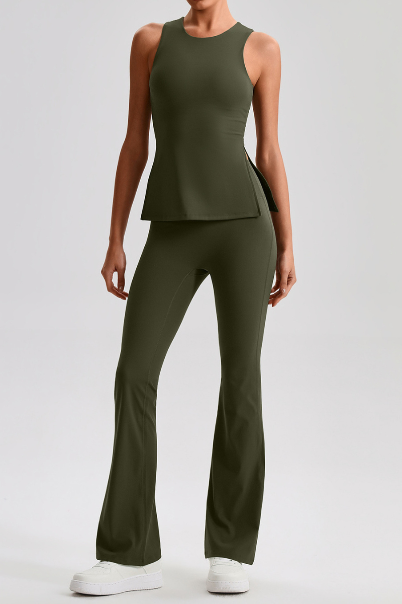 Women's Brushed Tank Top & Flared Yoga Pants 2PCS Set