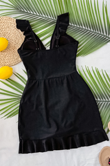 Women's V-Neck Ruffle Solid Cinched Waist Slimming Swimsuit