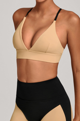 Women's Athletic V-Neck Triangle Cup Color Block Bra