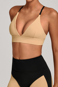 Women's Athletic V-Neck Triangle Cup Color Block Bra
