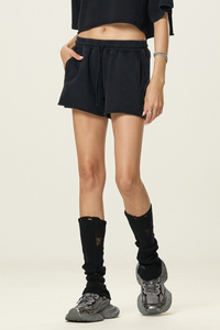 Women's Cotton Raw Hem Shorts - Vintage Wash Straight Drawstring