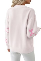 Women's bow-print knitted casual sweater.