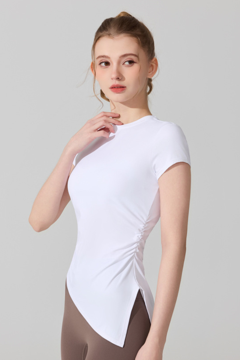 Women's Summer Side Ruched Asymmetrical Hem Sports T-Shirt