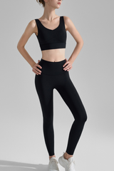 Women's Sports Sets:Color Block Wide Strap Bra And Leggings