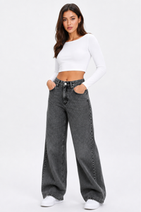 Women's High Waist Straight Jeans with Elastic Back Waist