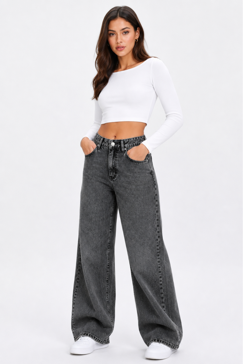 Women's High Waist Straight Jeans with Elastic Back Waist