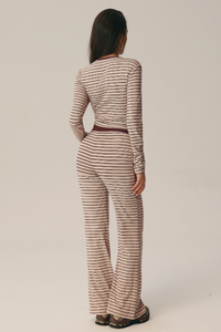 Women's Fall Striped Crew Neck Long Sleeve Top and Pants Set