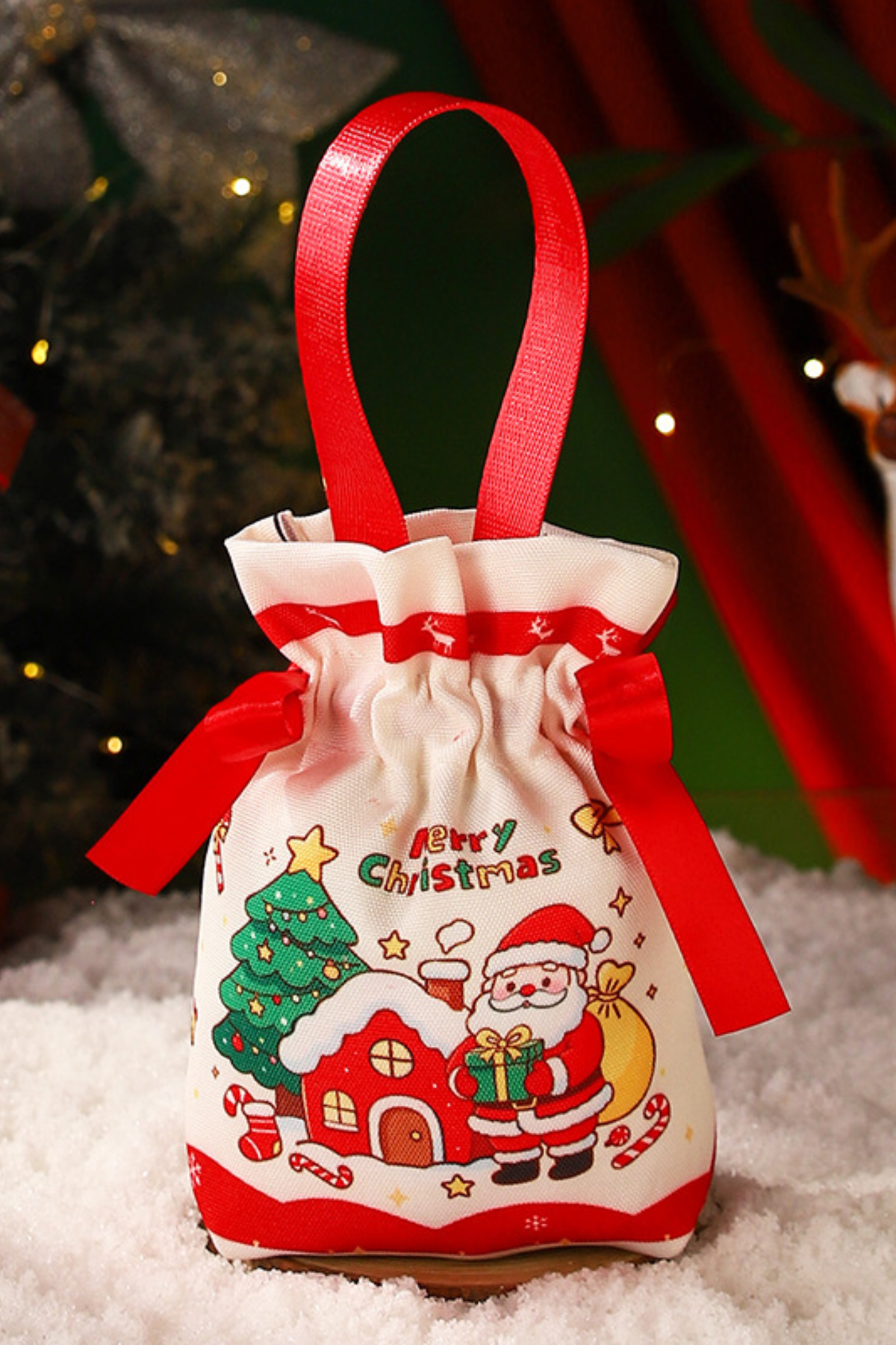 Christmas Canvas Gift Bag For Xmas Eve Apple Candy Wrapping