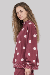 Women's Fall Color Block Polka Dot Mockneck Sweatshirt