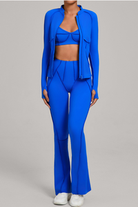 Versatile zipper-fastened matte-finish yoga three-piece set