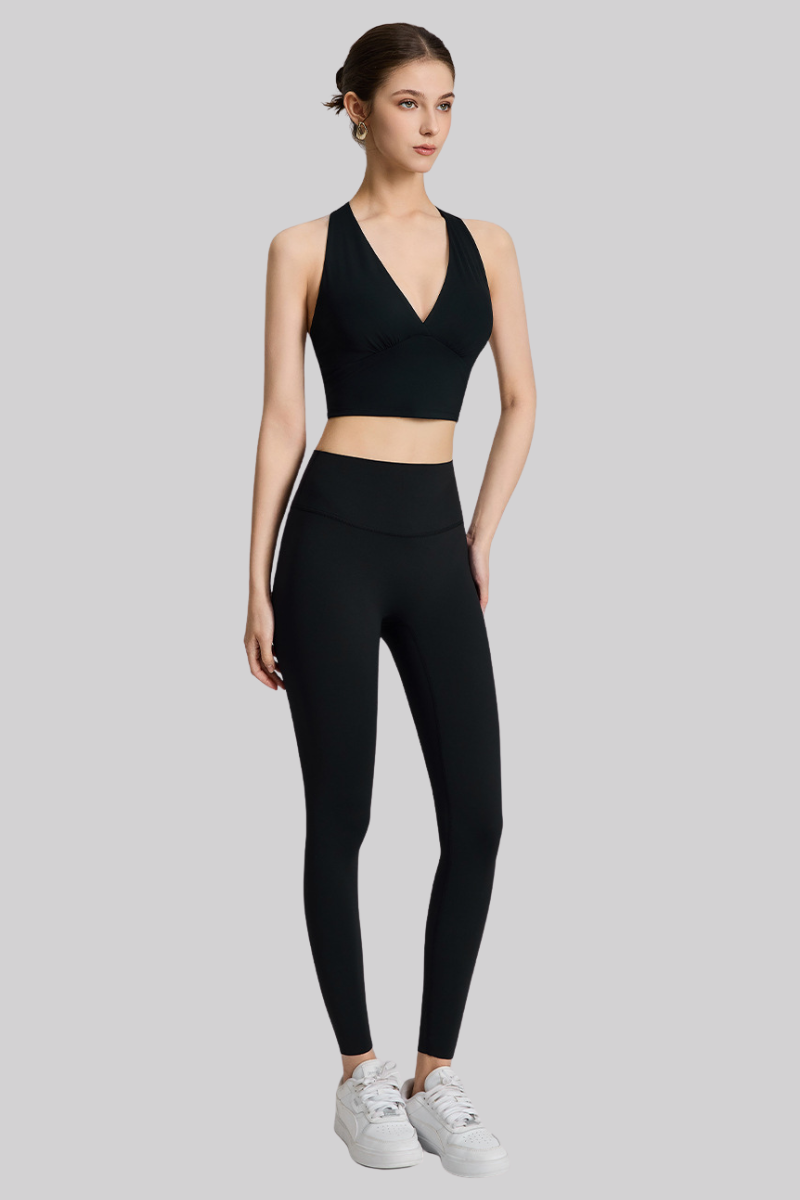 Women's Yoga Sets:Halter V-Neck Racerback Bra And Leggings