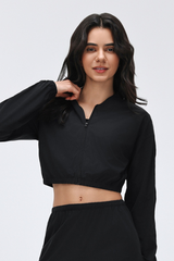 Women's Stand Collar Full Zip Long Sleeve Loose Fit Jacket