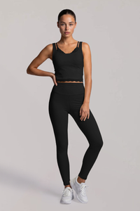 Women's Pilates Lace Trim Cropped Tank Top And Leggings Sets