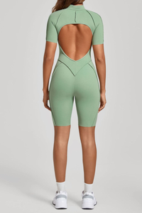 Women's Half-Zip Contour Seam Open Back Jumpsuits