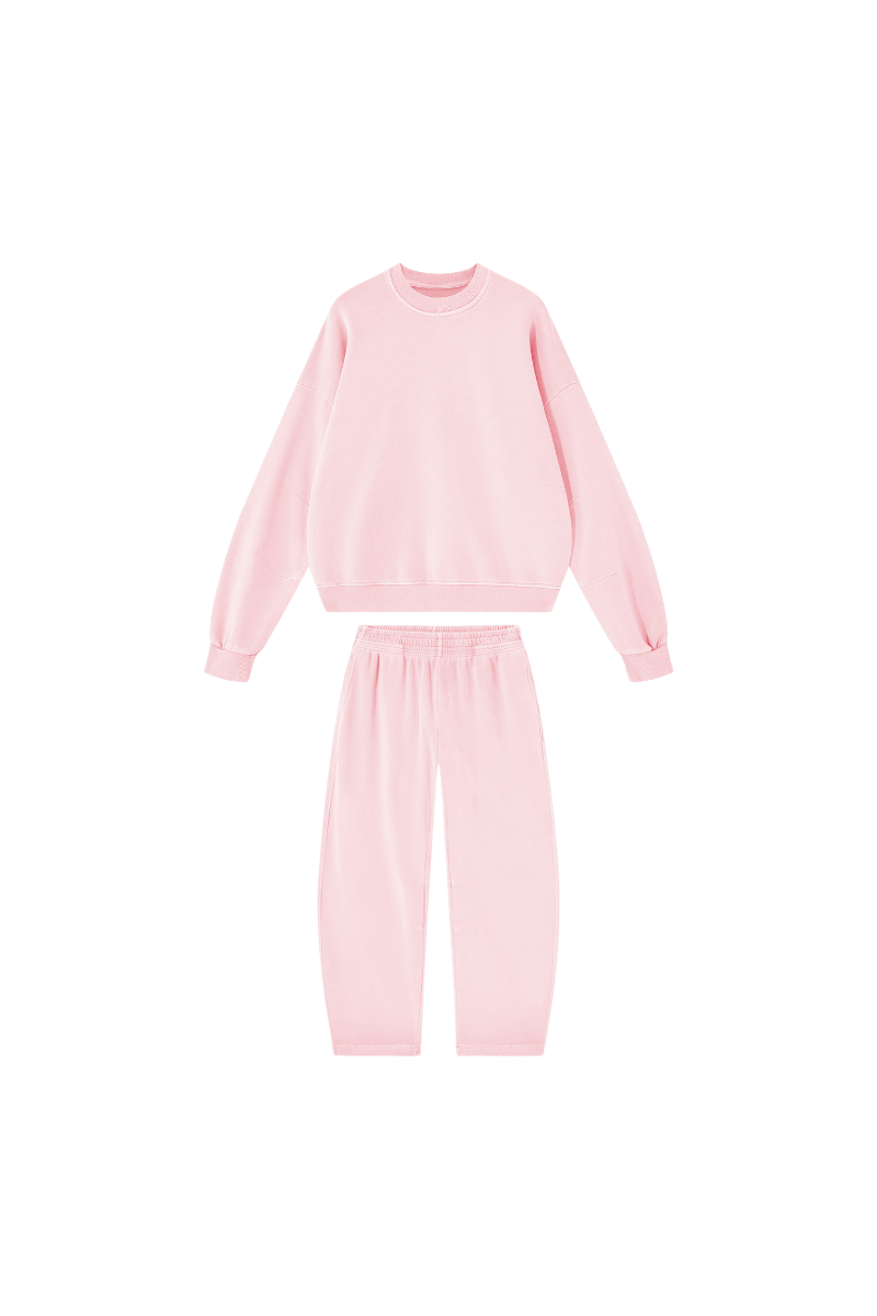 Unisex Fall 100% Cotton Set:Solid Pullover And Sweatpants