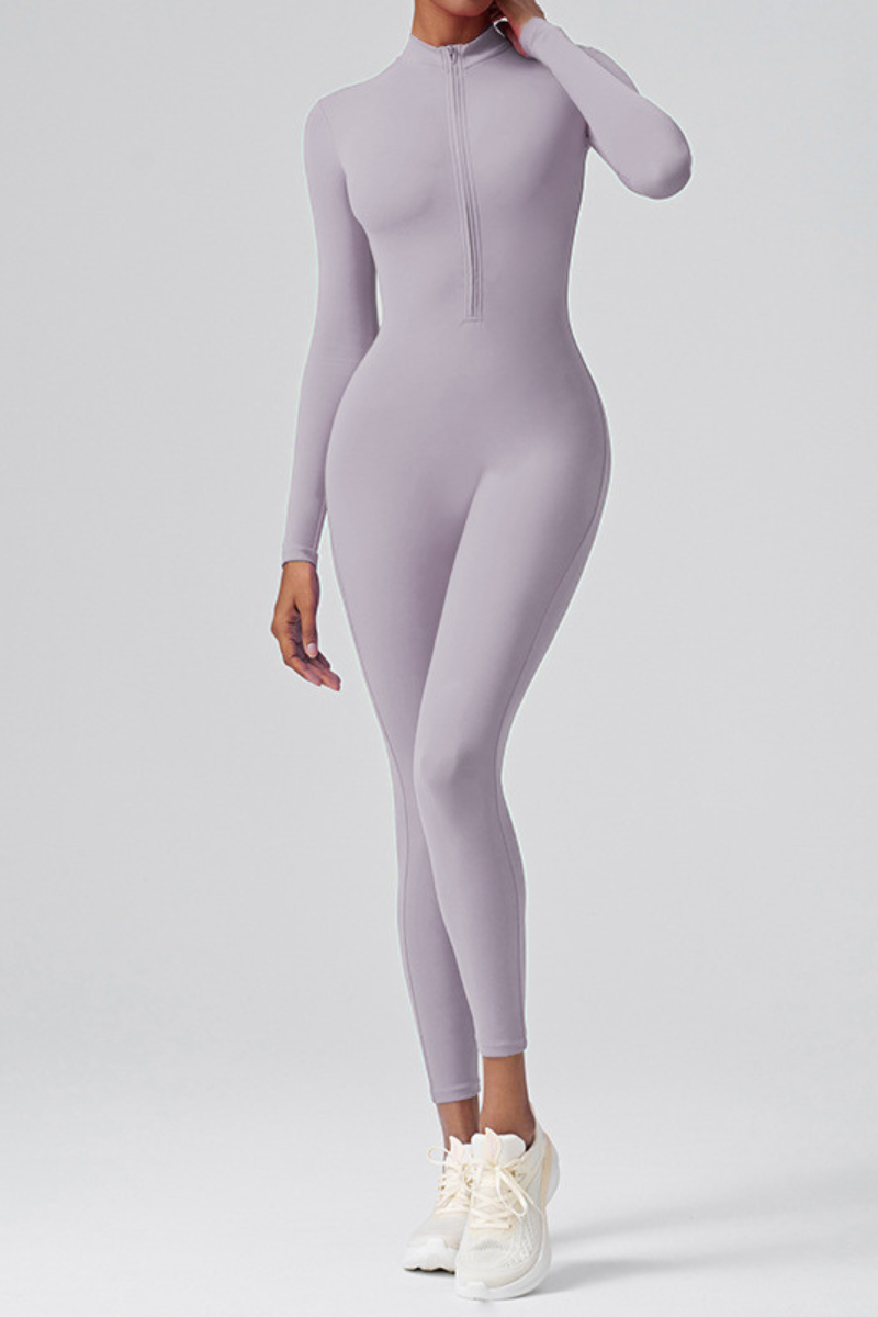 Women's Zip Slim Buttocks Lift Sculpting Longsleeve Jumpsuit