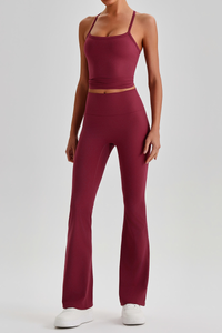 Women's Y-Back Cropped Tank Top & Yoga Flared Pants Set