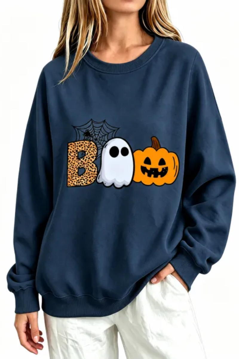 Women's Fall BOO Letter Print Graphic Halloween Sweatshirt