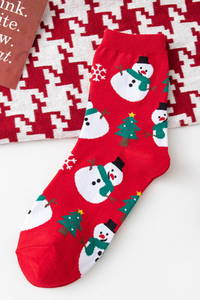 Women Christmas Reindeer Santa Snowman Print Mid Calf Socks