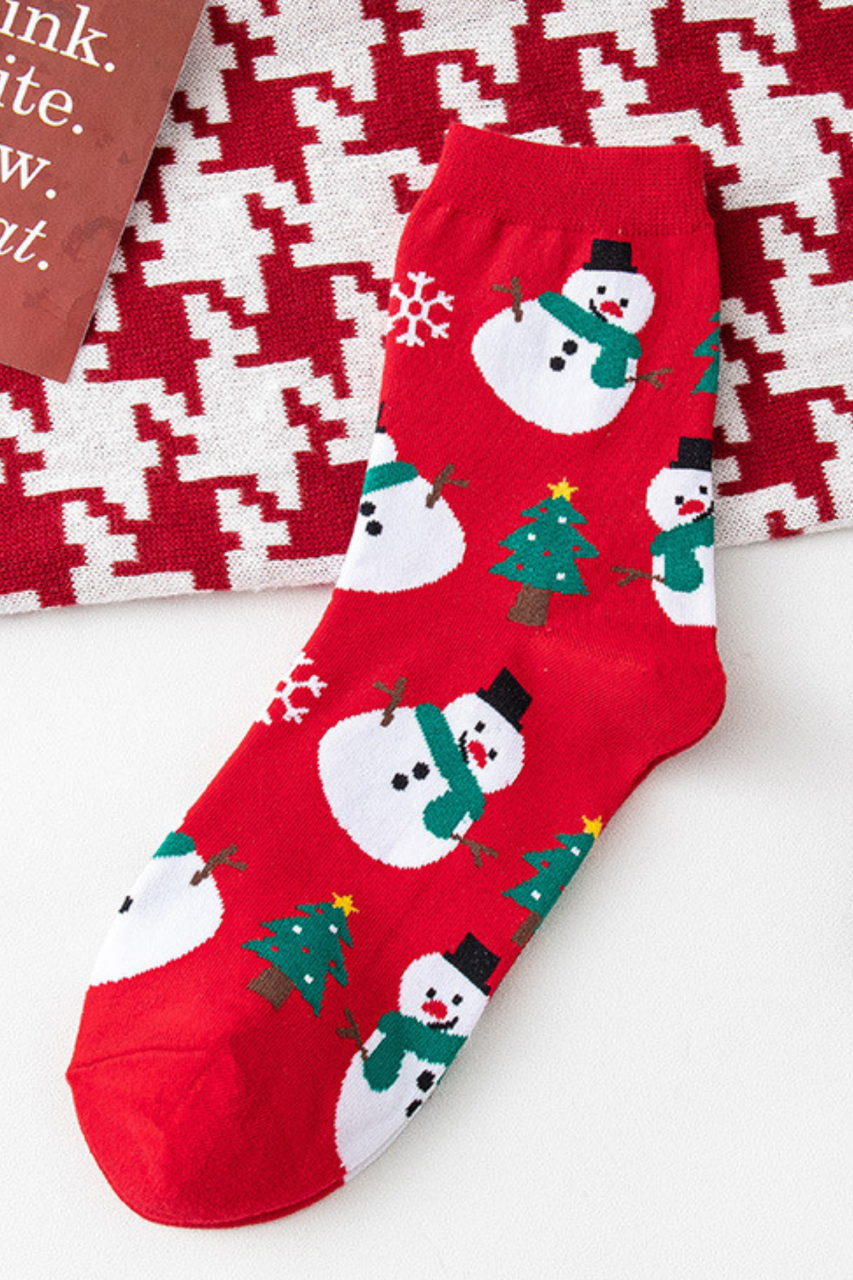 Women Christmas Reindeer Santa Snowman Print Mid Calf Socks