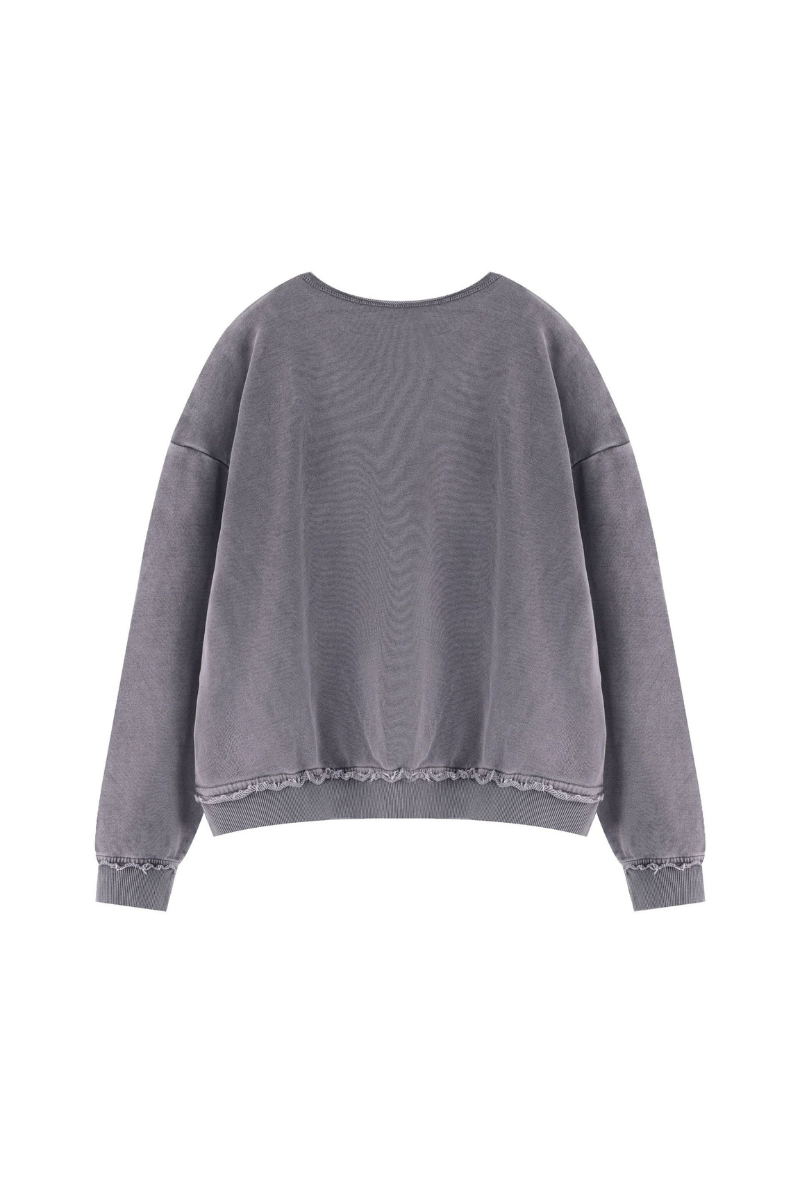 Women's Fall Raw Edge Neck Kangaroo Pocket Sweatshirt