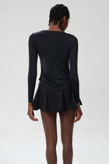 Women Plus-Size Sun Protection Slim-Fit Long Sleeve & Waist-Flutter Skort Sport Set