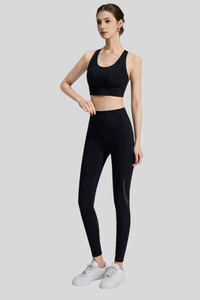 Women's Athletic Sets:U-neck Bra And Mesh-Panel Leggings