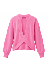 Women's Solid Back Crisscross Cutout Loose Knit Sweater