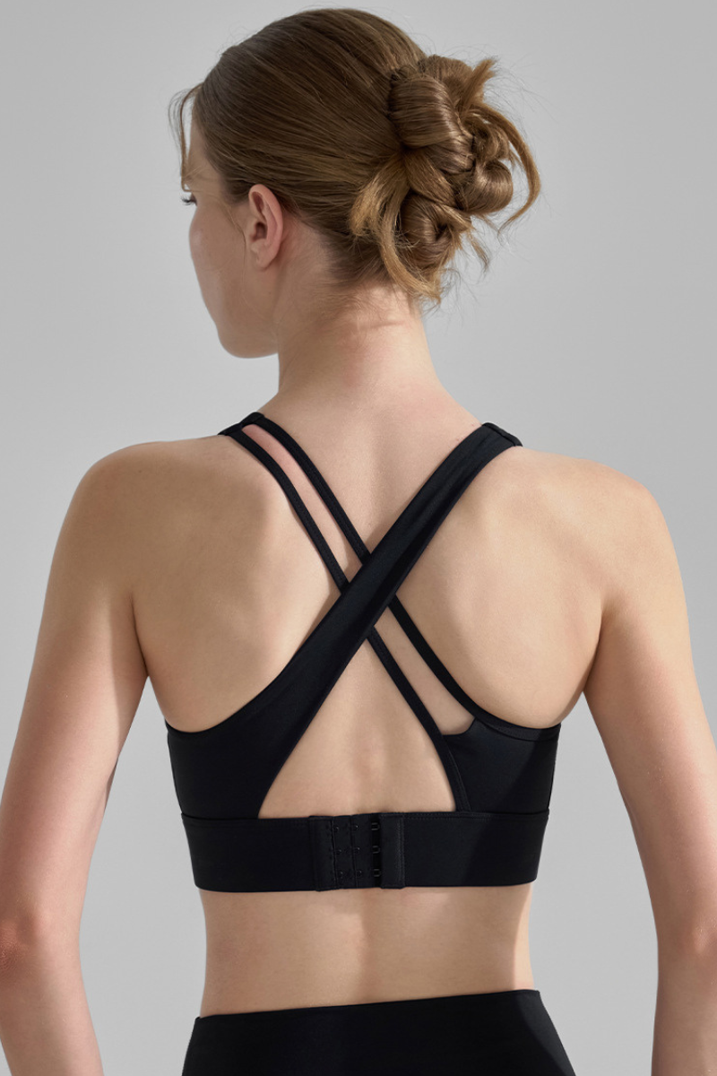Women's U-Neck Asymmetric Cross-Back Solid Sports Yoga Bra