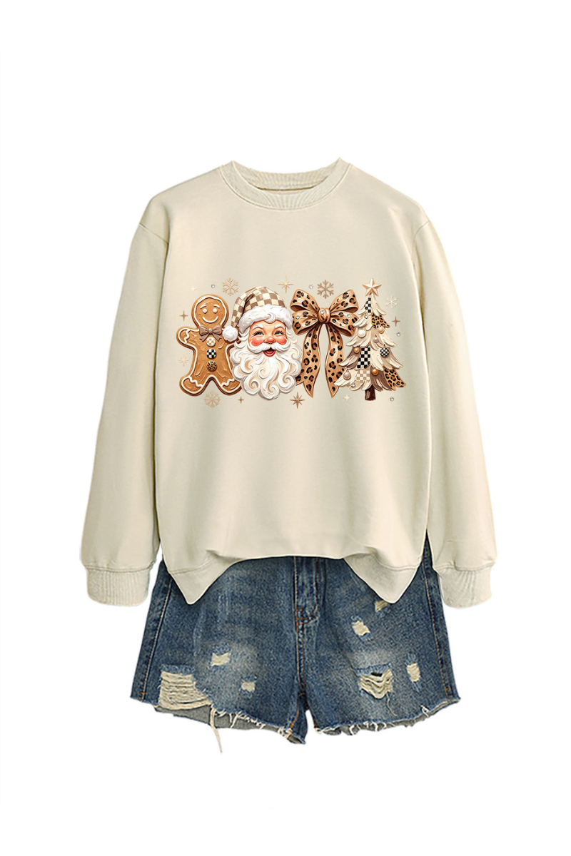 Women's Fall Christmas Santa Bow Printed Multicolor Pullover