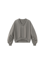 Women's Fall Boxy V Neck Drop Shoulder Rib Cuffs Sweatshirt
