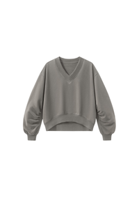 Women's Fall Boxy V Neck Drop Shoulder Rib Cuffs Sweatshirt