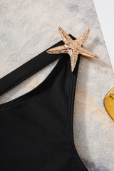 Women's One Shoulder Pleated Cinched Waist Solid Swimsuit