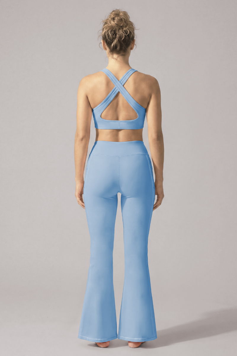 Women's Deep V Cross‑Back Bra And Flare Pant Pilates Set