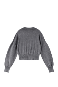 Women's Fall 100% Cotton Rib Hem Balloon Sleeves Sweatshirt