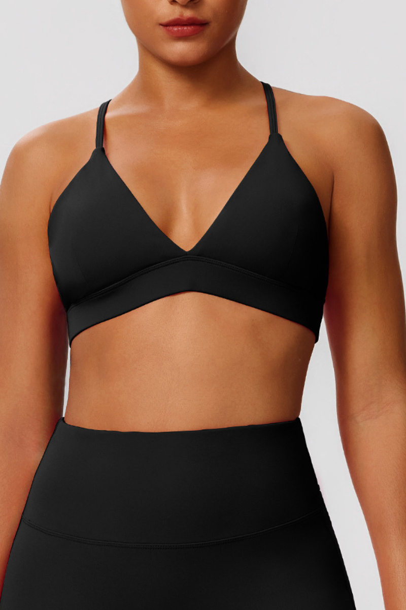 Women's V-Neck Cross-Back Padded Naked Feel Sports Yoga Bra