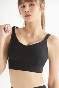 Women's V Neck Adjustable Back Hook High Support Sports Bra