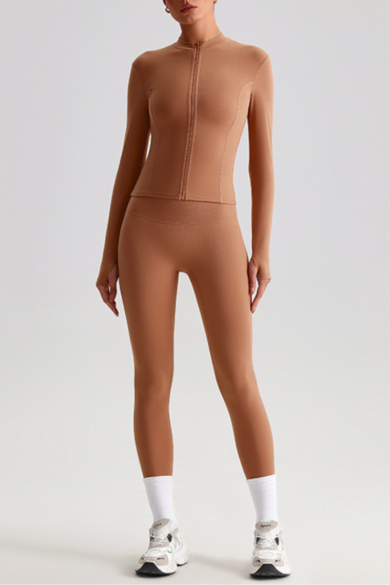Women's Bare Feel Slim Fit Stand Callor Jacket & Leggings Yoga Set