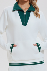 Women's Half-Zip Color Block Front Pocket Tennis Sweatshirt