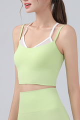Women's Double Straps Mesh Spliced Cropped Sports Cami