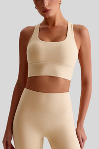 Women Cross Back Naked Feel Sports Bra: Removable Padded Yoga Top + Crisscross Back Design