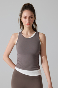 Women's Asymmetrical Faux-Two-Piece Color Block Tank Top