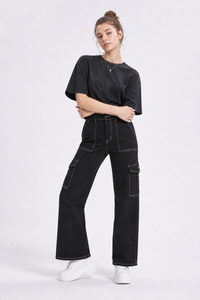 Women's High Waist Multi-Pocket Wide Leg Cargo Jeans