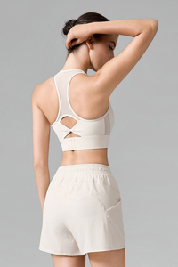 Women's Mesh Panel Racerback Bra And Shorts Two Piece Sets