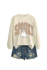 Women's Fall Halloween Plaid Ghost Print Oversize Pullover