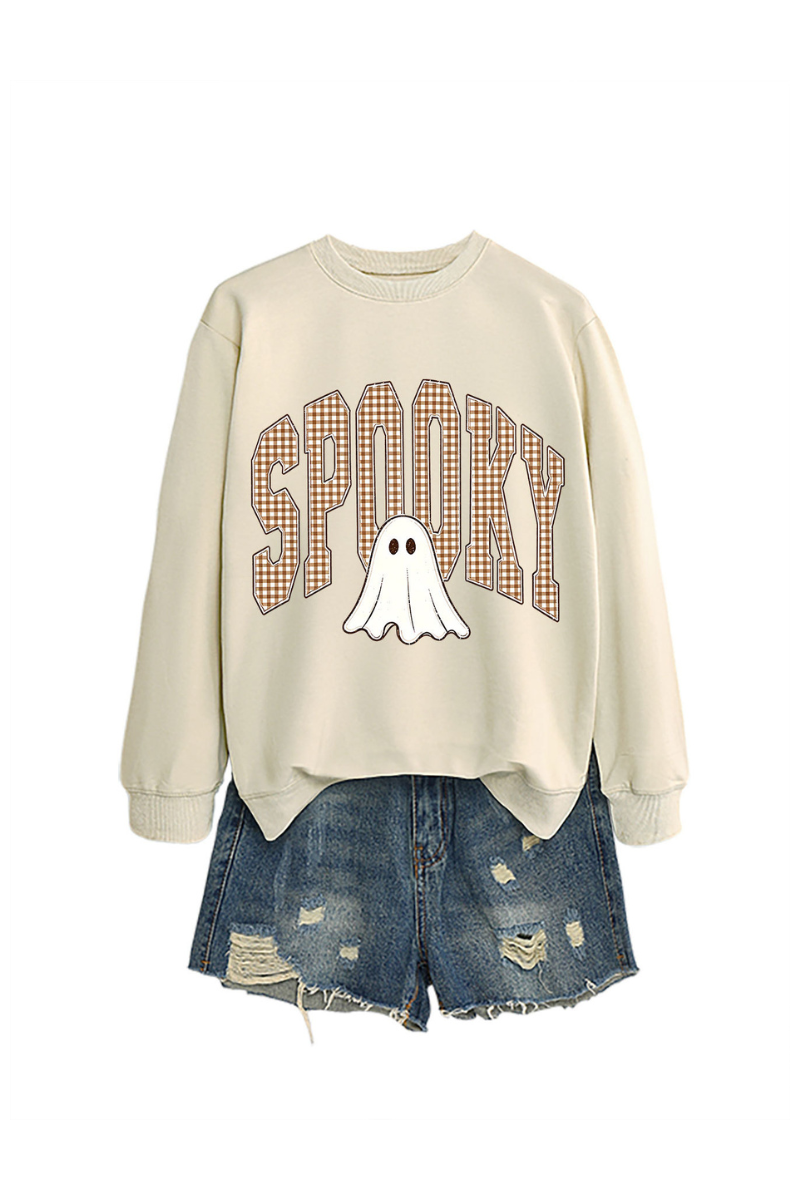 Women's Fall Halloween Plaid Ghost Print Oversize Pullover