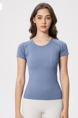 Women Seamless Round Neck Short Sleeve Sport T-Shirt