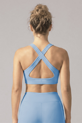 Women's Deep V Neck Cross Back Wide Straps Sports Bra