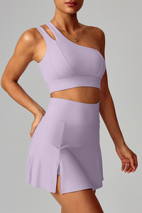 Women's Yoga Set:Sloping Shoulder Bandeau Bra And Skirt