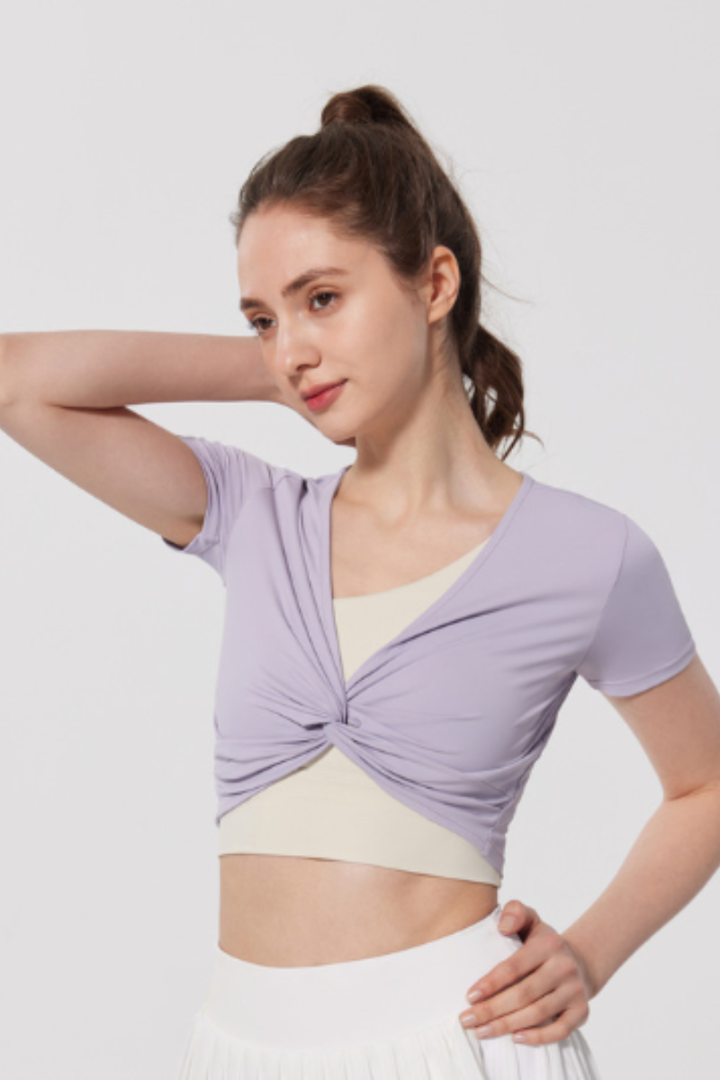 Women Twist Front V-Neck Cropped T-shirt( Bra Not Included)